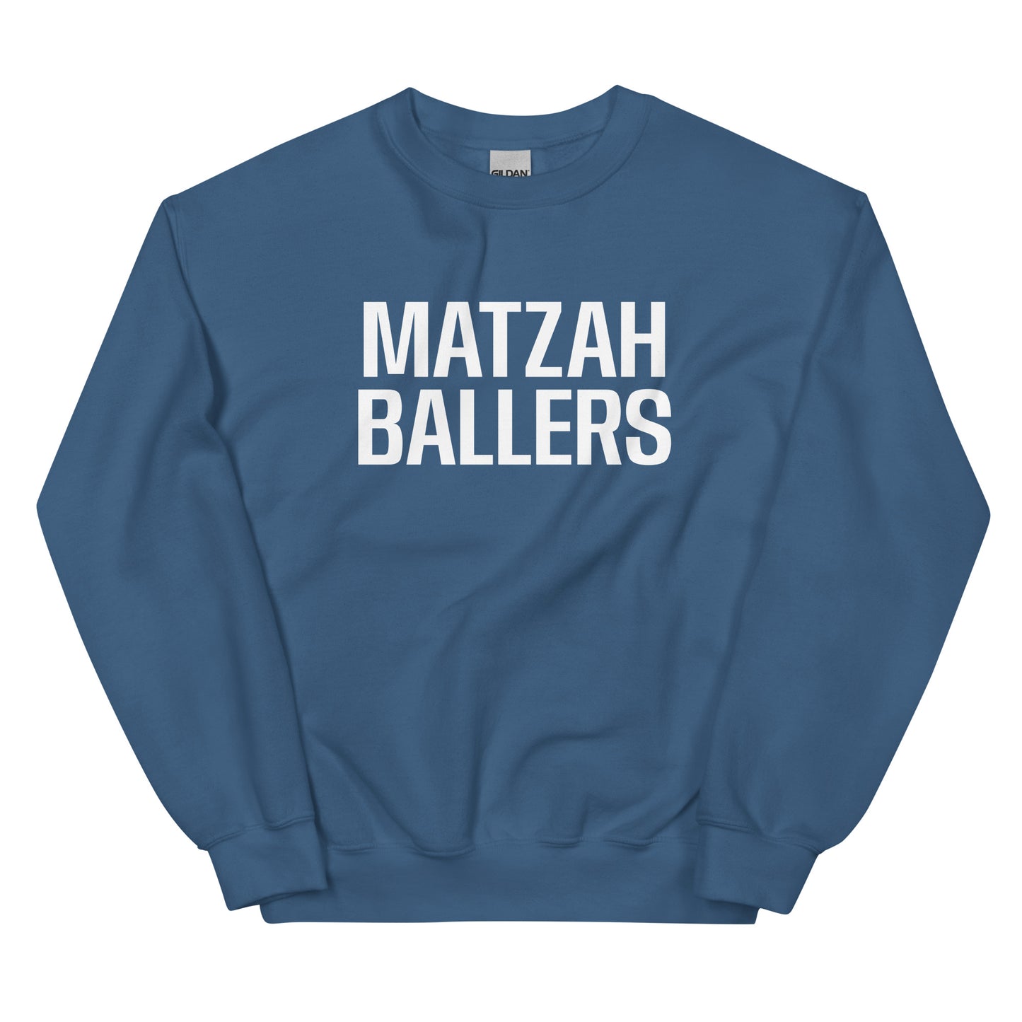 Indigo Blue Matzah Baller Crewneck Sweatshirt - Our Matzah Ballers Sweatshirt is soft, cozy and made just for you! It's a funny crewneck sweatshirt, expertly printed and perfect for everyday streetwear or lounging around the house. Looking for something personalized? Shoot us a message!