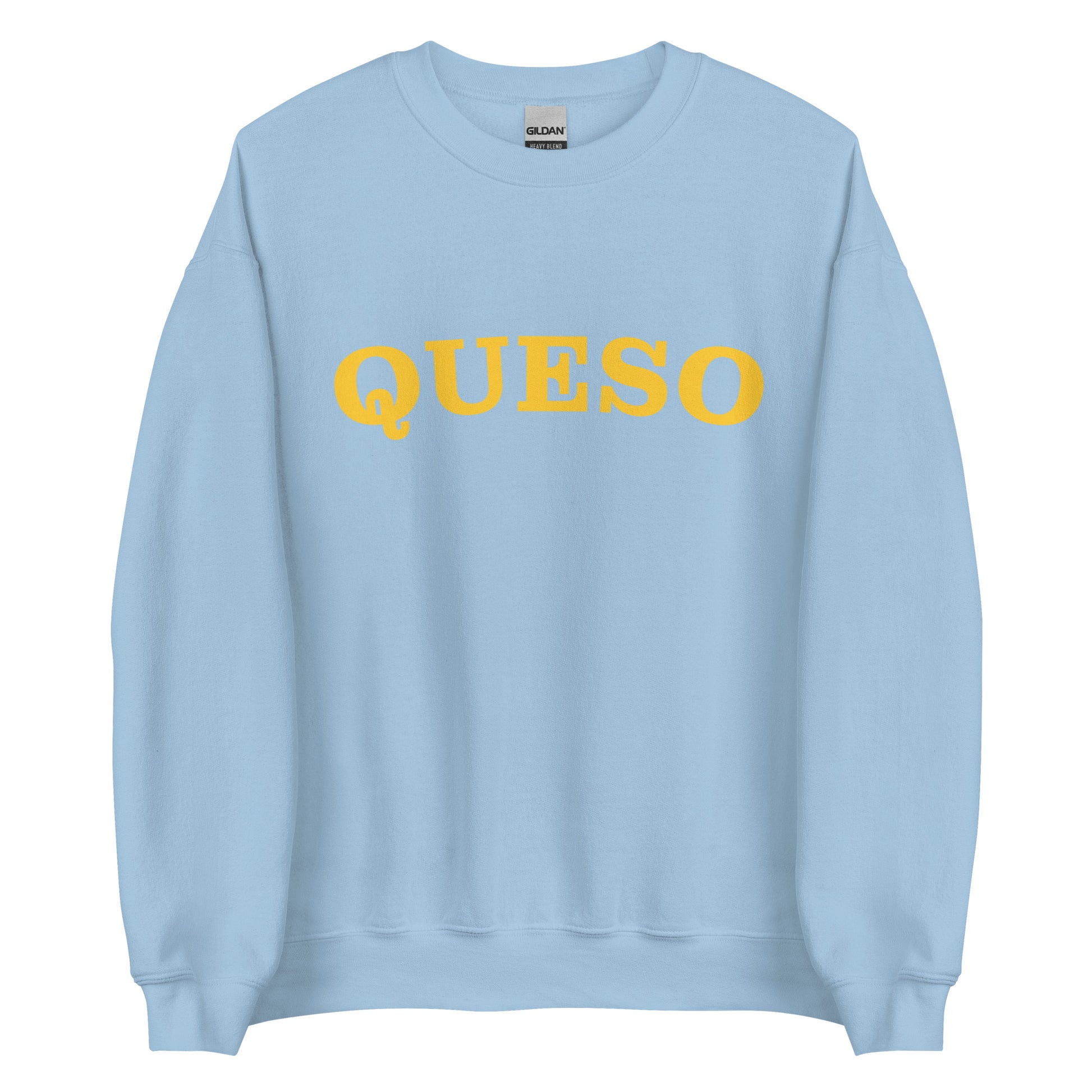 Light Blue Queso Sweatshirt from Nina's Funky Shop by ninanush - Our colorful Queso Sweatshirt! A funny foodie sweatshirt for queso lovers. This crew neck sweatshirt comes in a variety of colors with "Queso", expertly printed on the front. Perfect for cozy nights in or stand out streetwear for foodies, this queso enthusiast sweatshirt is designed by Nina and made just for you.