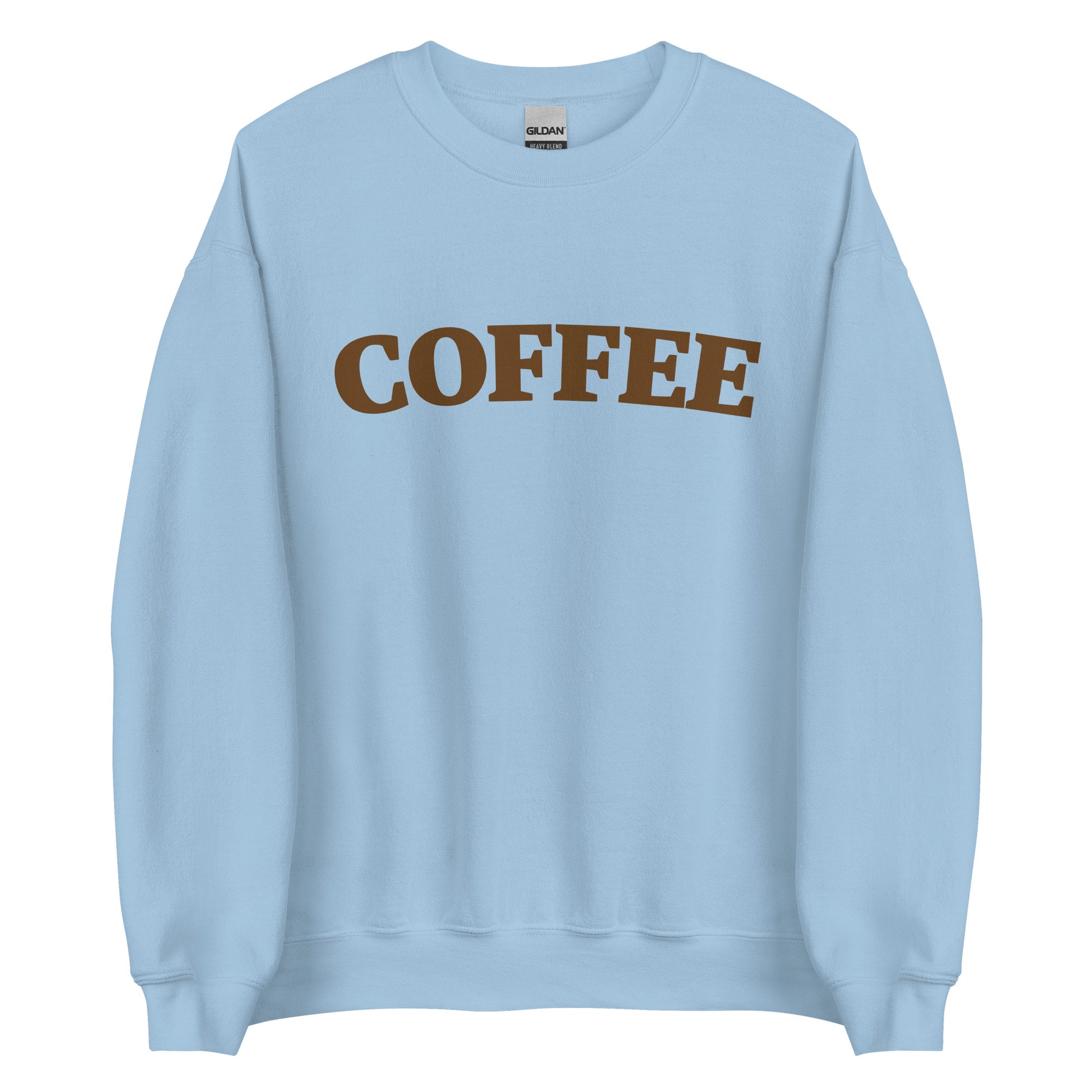 Light Blue Coffee Sweatshirt by Nina's Funky Shop by ninanush - Big coffee drinker? Looking for a fun coffee lover gift? Our Coffee Sweatshirt is just what you need. It's a unisex varsity crew neck sweatshirt with "Coffee", expertly printed on the front. Perfect for cozy nights in or stand out streetwear, this coffee enthusiast sweatshirt is designed by Nina and made just for you.