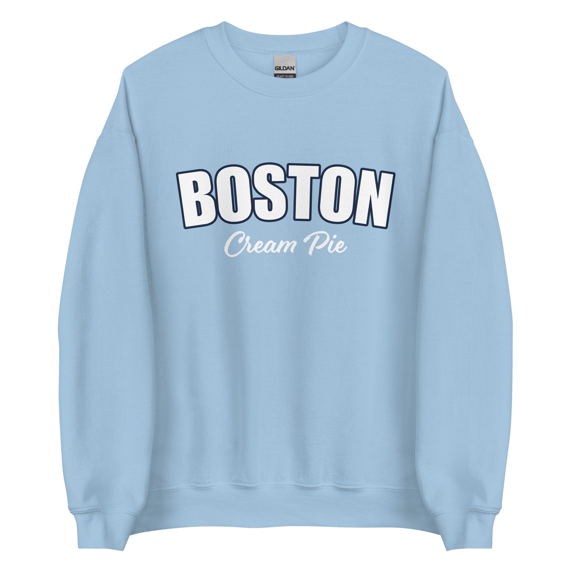 Light Blue Boston Cream Pie Sweatshirt from Nina's Funky Shop by ninanush - Are you a Boston cream pie enthusiast? Looking for a gift for your favorite New Englander? Introducing our Boston Cream Pie Sweatshirt! It's soft, comfortable and a funny foodie sweatshirt for pie lovers like you. This unisex, varsity sweatshirt comes in a variety of colors with the words "Boston Cream Pie", expertly printed on the front.