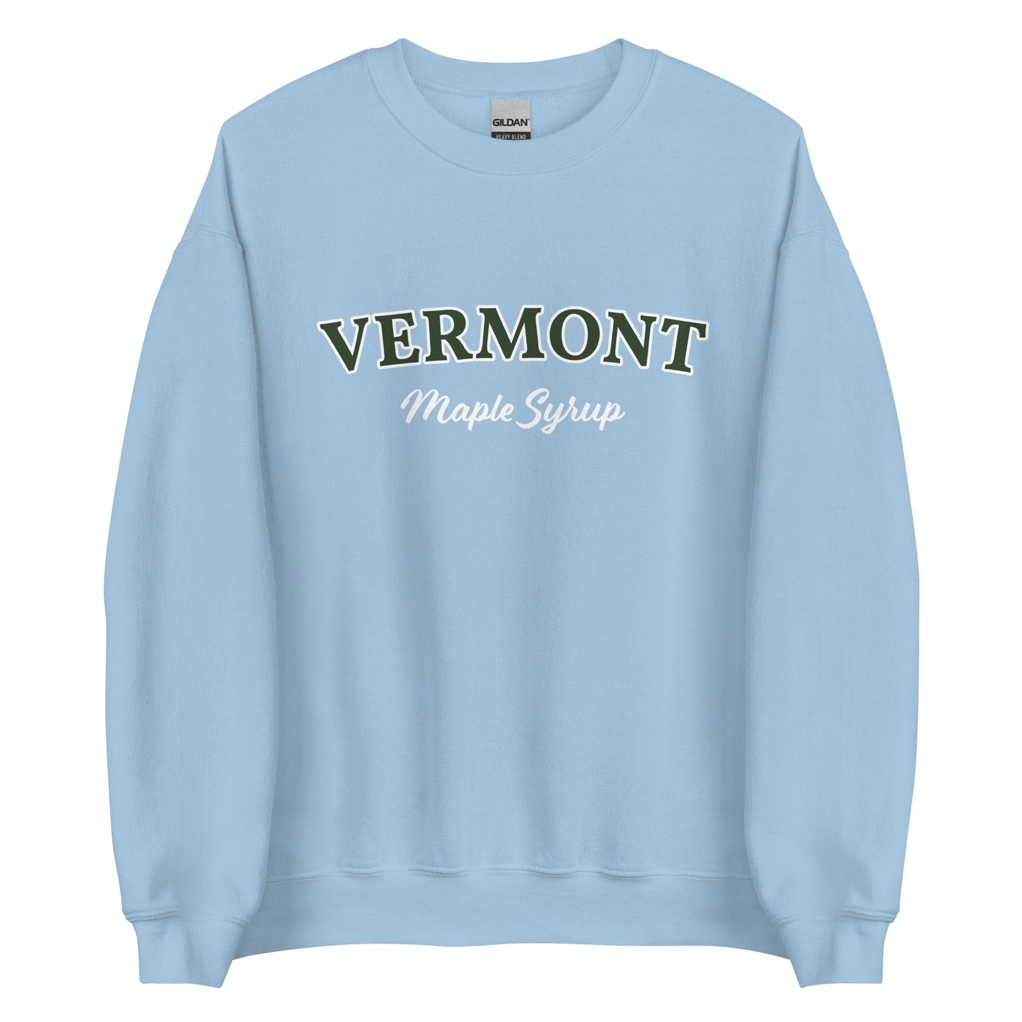 Light Blue Vermont Maple Syrup Sweatshirt from Nina's Funky Shop by ninanush - Love real maple syrup? Need a fun New England Gift? Our Vermont Maple Syrup Sweatshirt is just for you. It's a funny foodie sweatshirt for maple syrup lovers and foodies of all kinds. This unisex, crew neck sweatshirt has "Vermont Maple Syrup" on the front. The perfect Vermont Sweatshirt for maple syrup enthusiasts.