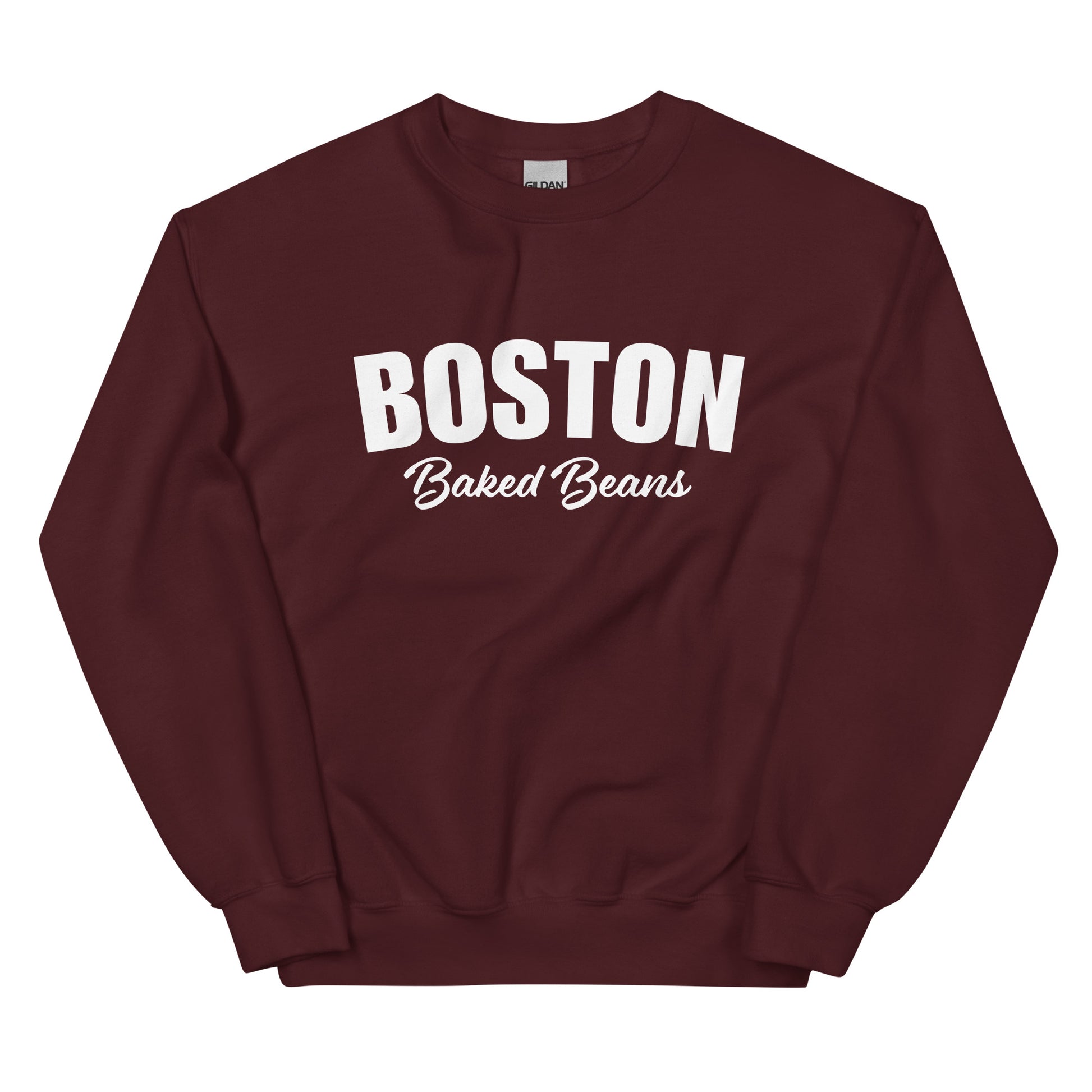 Maroon Boston Baked Beans Sweatshirt from Nina's Funky Shop by ninanush - Fan of Boston Baked Beans? Need a fun gift for a New Englander? Introducing our Boston Baked Beans Sweatshirt! It's a funny foodie sweatshirt for Baked Beans. This unisex, varsity sweatshirt comes in a variety of colors with the words "Boston Baked Beans" on the front. Eat baked beans in style in this foodie sweatshirt.