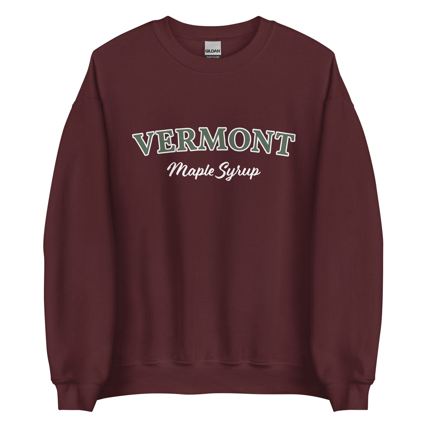Maroon Vermont Maple Syrup Sweatshirt from Nina's Funky Shop by ninanush - Love real maple syrup? Need a fun New England Gift? Our Vermont Maple Syrup Sweatshirt is just for you. It's a funny foodie sweatshirt for maple syrup lovers and foodies of all kinds. This unisex, crew neck sweatshirt has "Vermont Maple Syrup" on the front. The perfect Vermont Sweatshirt for maple syrup enthusiasts.