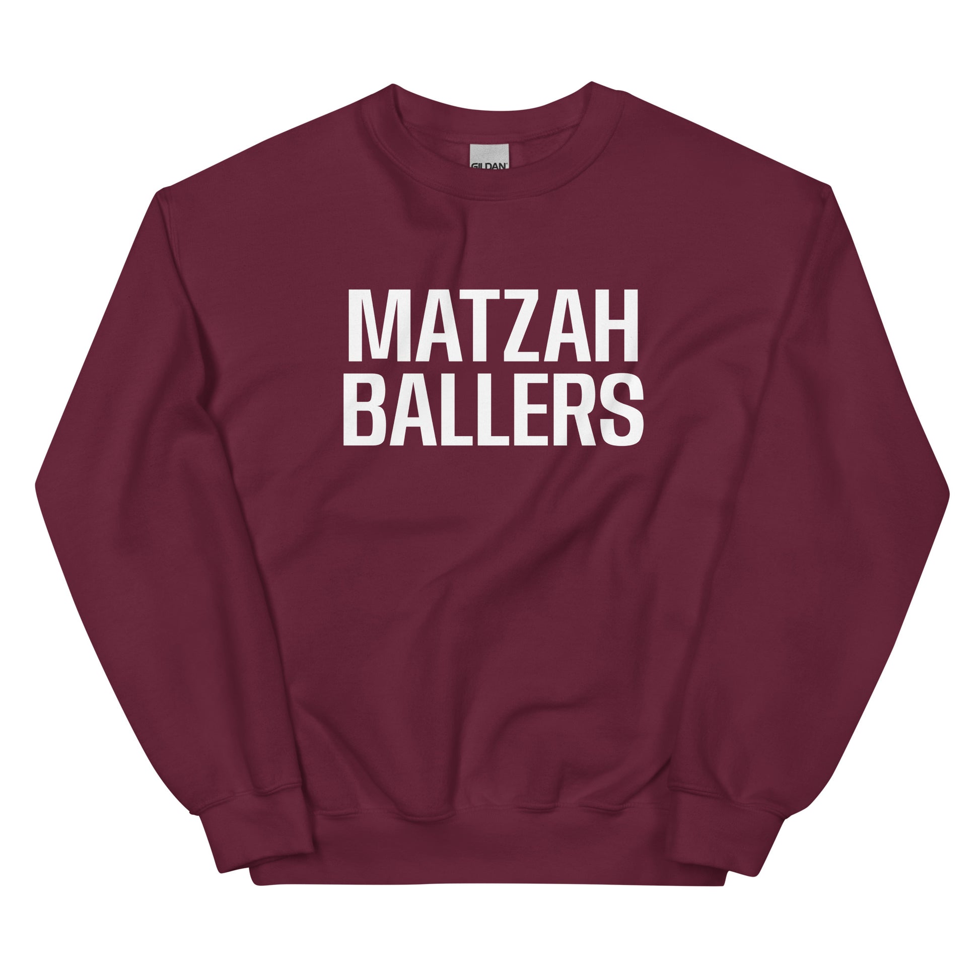 Maroon Matzah Baller Crewneck Sweatshirt - Our Matzah Ballers Sweatshirt is soft, cozy and made just for you! It's a funny crewneck sweatshirt, expertly printed and perfect for everyday streetwear or lounging around the house. Looking for something personalized? Shoot us a message!