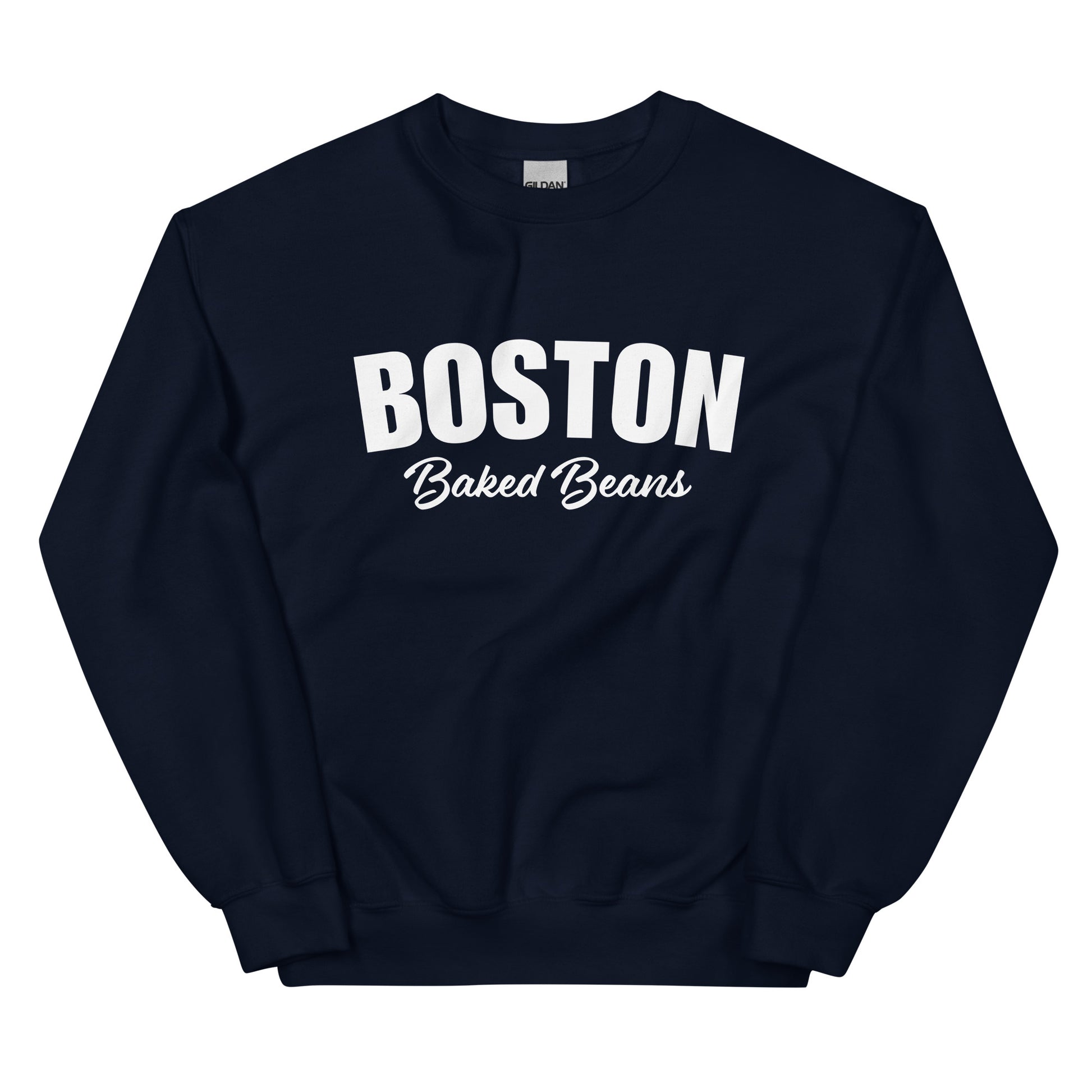 Navy Boston Baked Beans Sweatshirt from Nina's Funky Shop by ninanush - Fan of Boston Baked Beans? Need a fun gift for a New Englander? Introducing our Boston Baked Beans Sweatshirt! It's a funny foodie sweatshirt for Baked Beans. This unisex, varsity sweatshirt comes in a variety of colors with the words "Boston Baked Beans" on the front. Eat baked beans in style in this foodie sweatshirt.