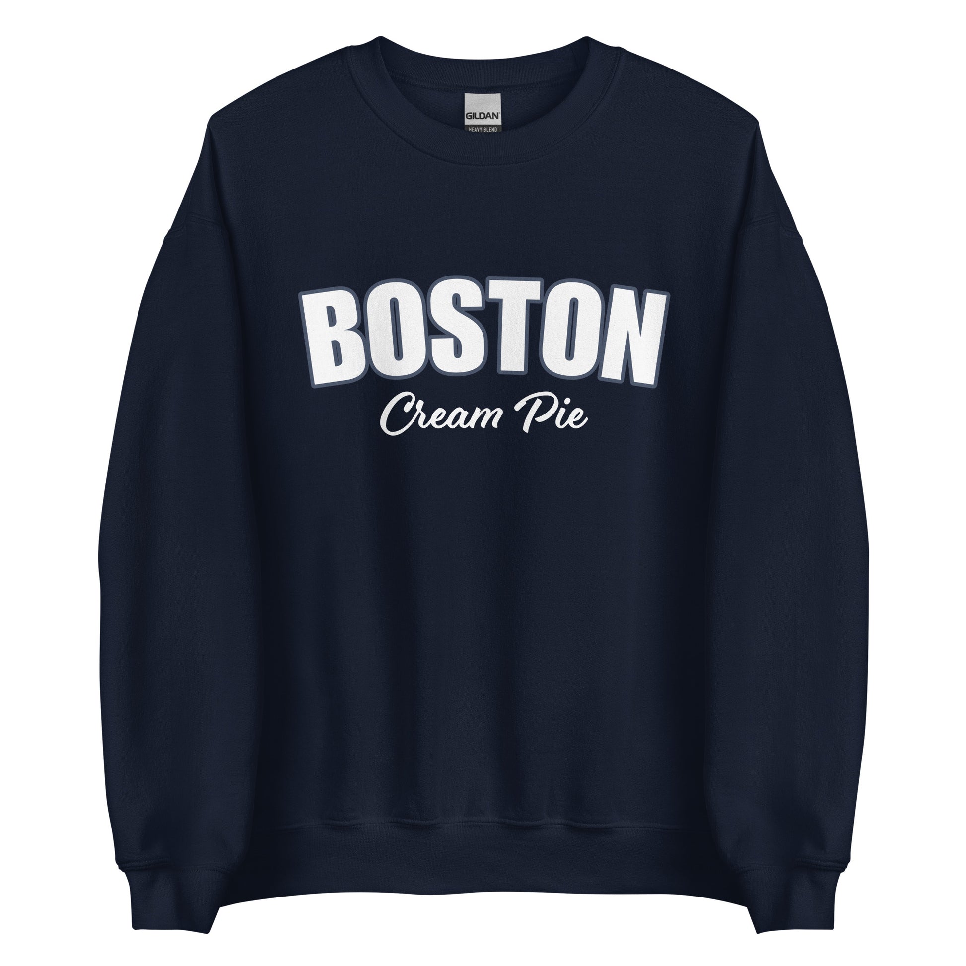 Navy Boston Cream Pie Sweatshirt from Nina's Funky Shop by ninanush - Are you a Boston cream pie enthusiast? Looking for a gift for your favorite New Englander? Introducing our Boston Cream Pie Sweatshirt! It's soft, comfortable and a funny foodie sweatshirt for pie lovers like you. This unisex, varsity sweatshirt comes in a variety of colors with the words "Boston Cream Pie", expertly printed on the front.