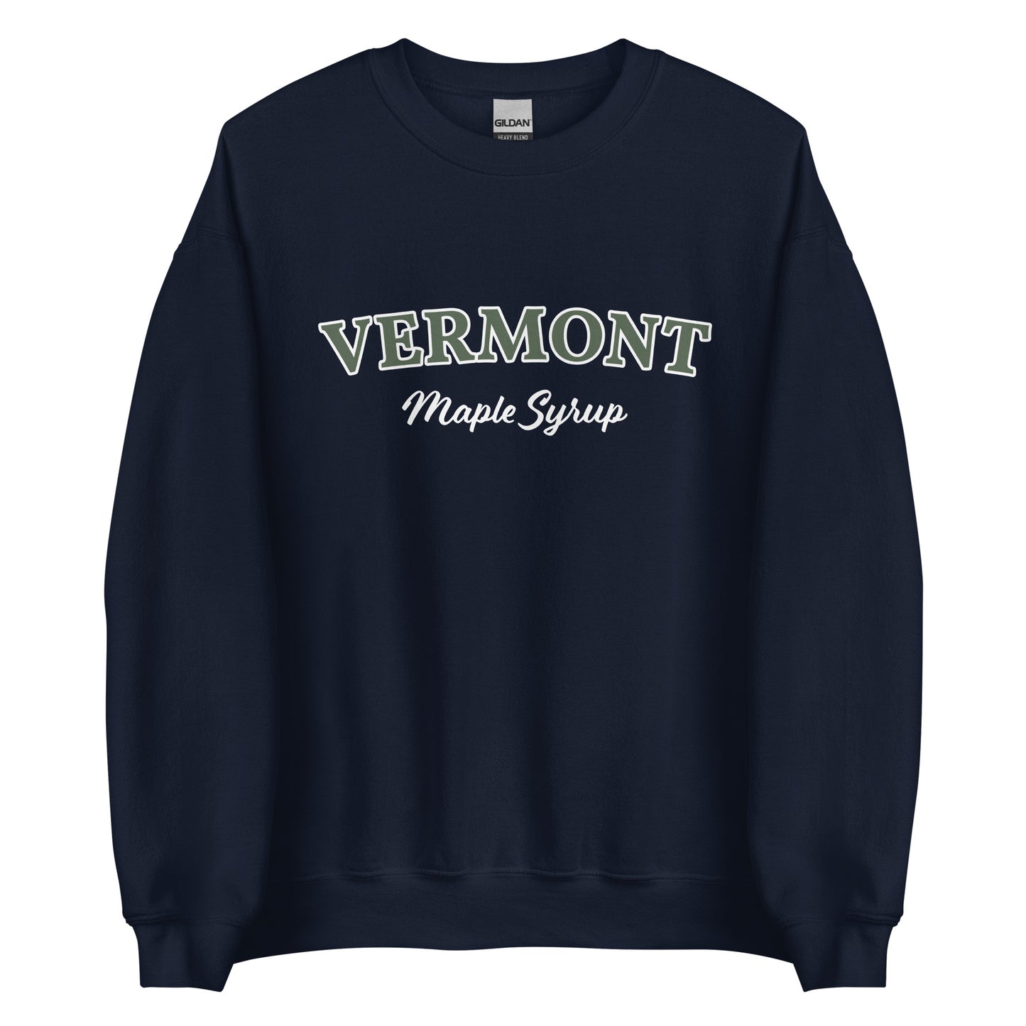 Navy Vermont Maple Syrup Sweatshirt from Nina's Funky Shop by ninanush - Love real maple syrup? Need a fun New England Gift? Our Vermont Maple Syrup Sweatshirt is just for you. It's a funny foodie sweatshirt for maple syrup lovers and foodies of all kinds. This unisex, crew neck sweatshirt has "Vermont Maple Syrup" on the front. The perfect Vermont Sweatshirt for maple syrup enthusiasts.