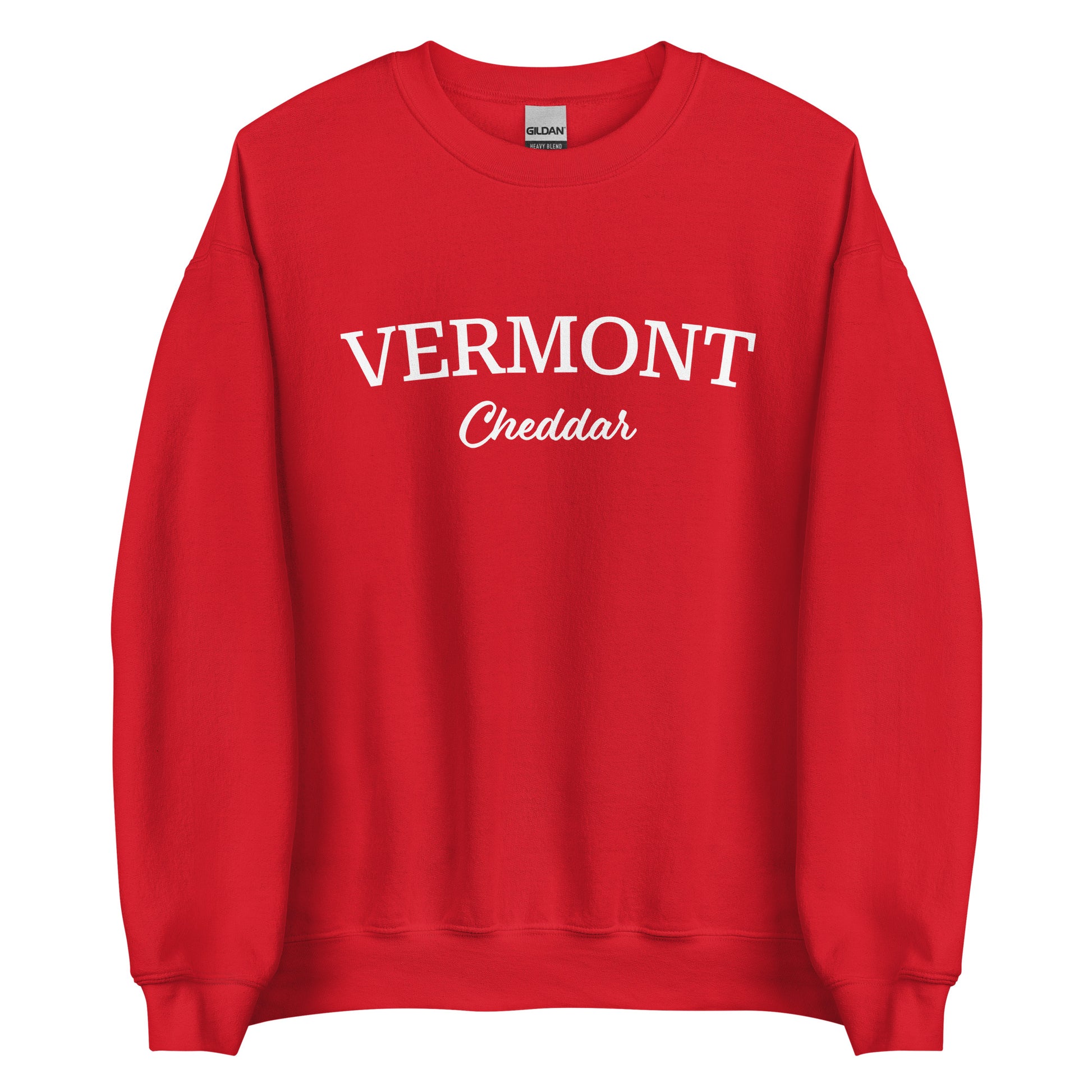 Red Vermont Cheddar Sweatshirt from Nina's Funky Shop by ninanush - Do you love cheddar cheese? Looking for a food themed gift? Introducing our Vermont Cheddar Sweatshirt! It's a New England foodie sweatshirt for cheddar cheese lovers like you. This Vermont varsity sweatshirt is unisex and perfect for Vermonters. It's a cheddar enthusiast sweatshirt is designed by Nina and made just for you.