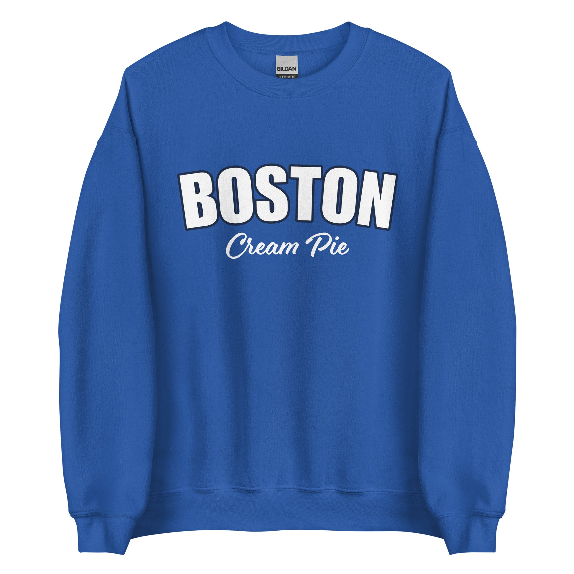 Royal Blue Boston Cream Pie Sweatshirt from Nina's Funky Shop by ninanush - Are you a Boston cream pie enthusiast? Looking for a gift for your favorite New Englander? Introducing our Boston Cream Pie Sweatshirt! It's soft, comfortable and a funny foodie sweatshirt for pie lovers like you. This unisex, varsity sweatshirt comes in a variety of colors with the words "Boston Cream Pie", expertly printed on the front.