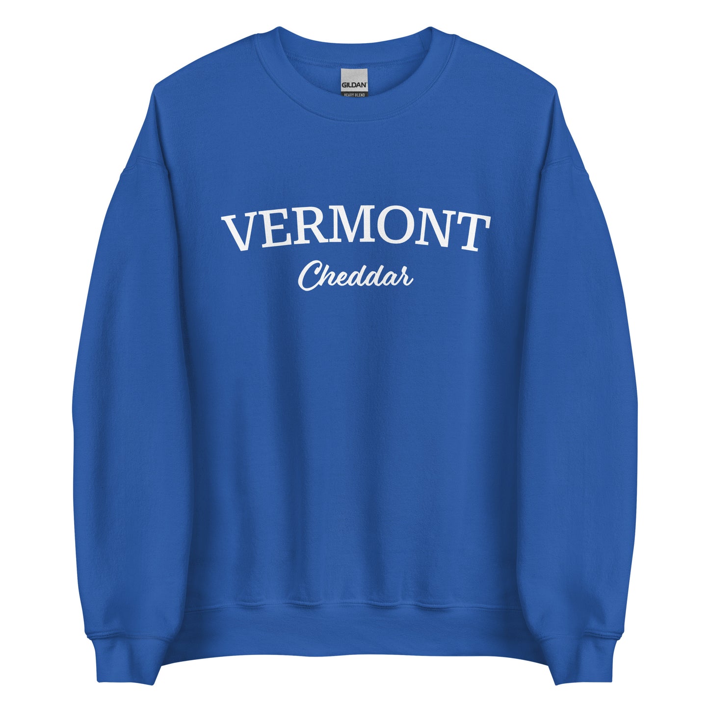 Royal Blue Vermont Cheddar Sweatshirt from Nina's Funky Shop by ninanush - Do you love cheddar cheese? Looking for a food themed gift? Introducing our Vermont Cheddar Sweatshirt! It's a New England foodie sweatshirt for cheddar cheese lovers like you. This Vermont varsity sweatshirt is unisex and perfect for Vermonters. It's a cheddar enthusiast sweatshirt is designed by Nina and made just for you.