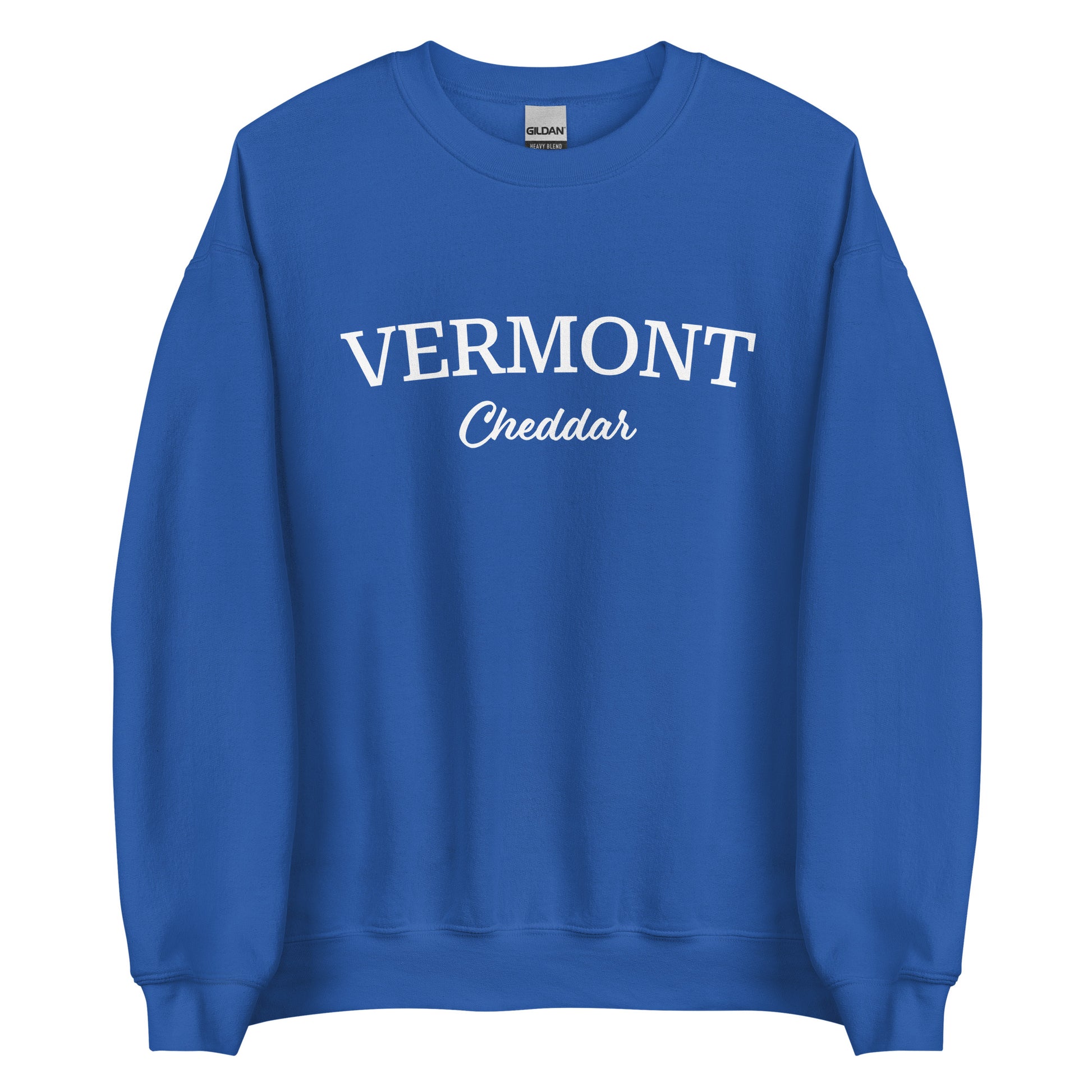 Royal Blue Vermont Cheddar Sweatshirt from Nina's Funky Shop by ninanush - Do you love cheddar cheese? Looking for a food themed gift? Introducing our Vermont Cheddar Sweatshirt! It's a New England foodie sweatshirt for cheddar cheese lovers like you. This Vermont varsity sweatshirt is unisex and perfect for Vermonters. It's a cheddar enthusiast sweatshirt is designed by Nina and made just for you.