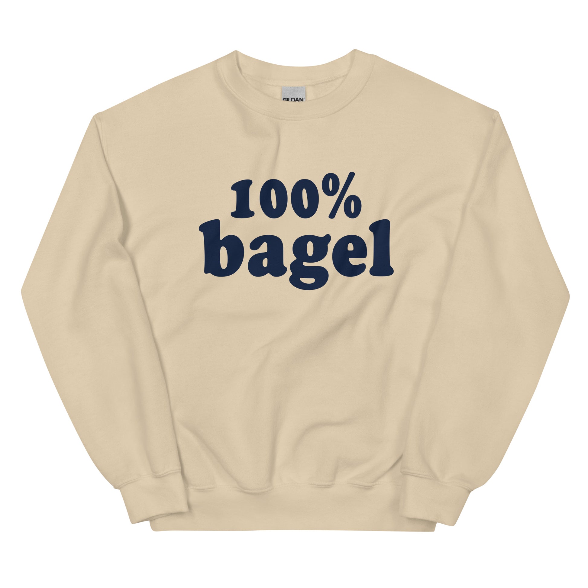 Beige Bagel Sweatshirt - Love bagels? Looking for a gift for a bagel enthusiast? Our 100% Bagel Sweatshirt is soft, cozy and made just for you! It's a funny sweatshirt for bagel lovers, expertly printed and perfect for everyday streetwear. Eat your favorite bagels in style in our bagel crewneck sweeatshirt. 
