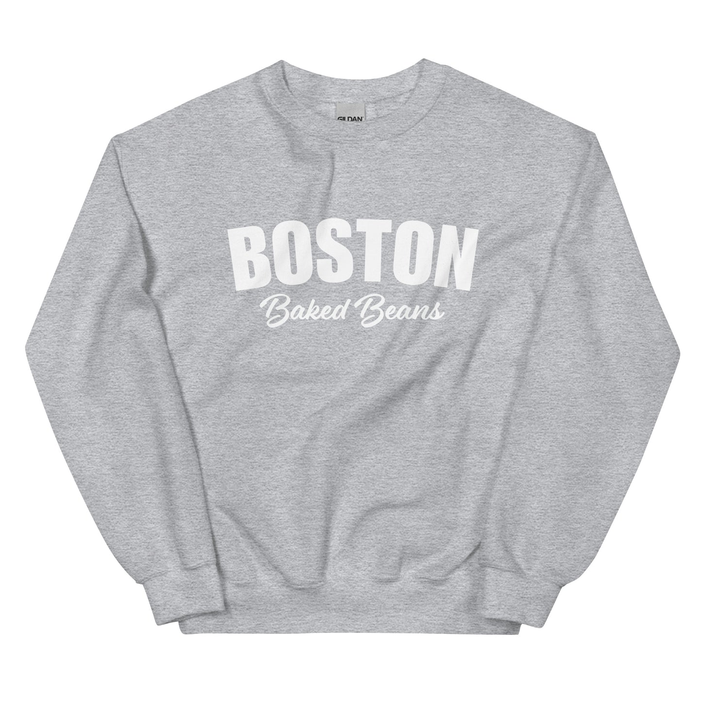 Light Gray Boston Baked Beans Sweatshirt from Nina's Funky Shop by ninanush - Fan of Boston Baked Beans? Need a fun gift for a New Englander? Introducing our Boston Baked Beans Sweatshirt! It's a funny foodie sweatshirt for Baked Beans. This unisex, varsity sweatshirt comes in a variety of colors with the words "Boston Baked Beans" on the front. Eat baked beans in style in this foodie sweatshirt.