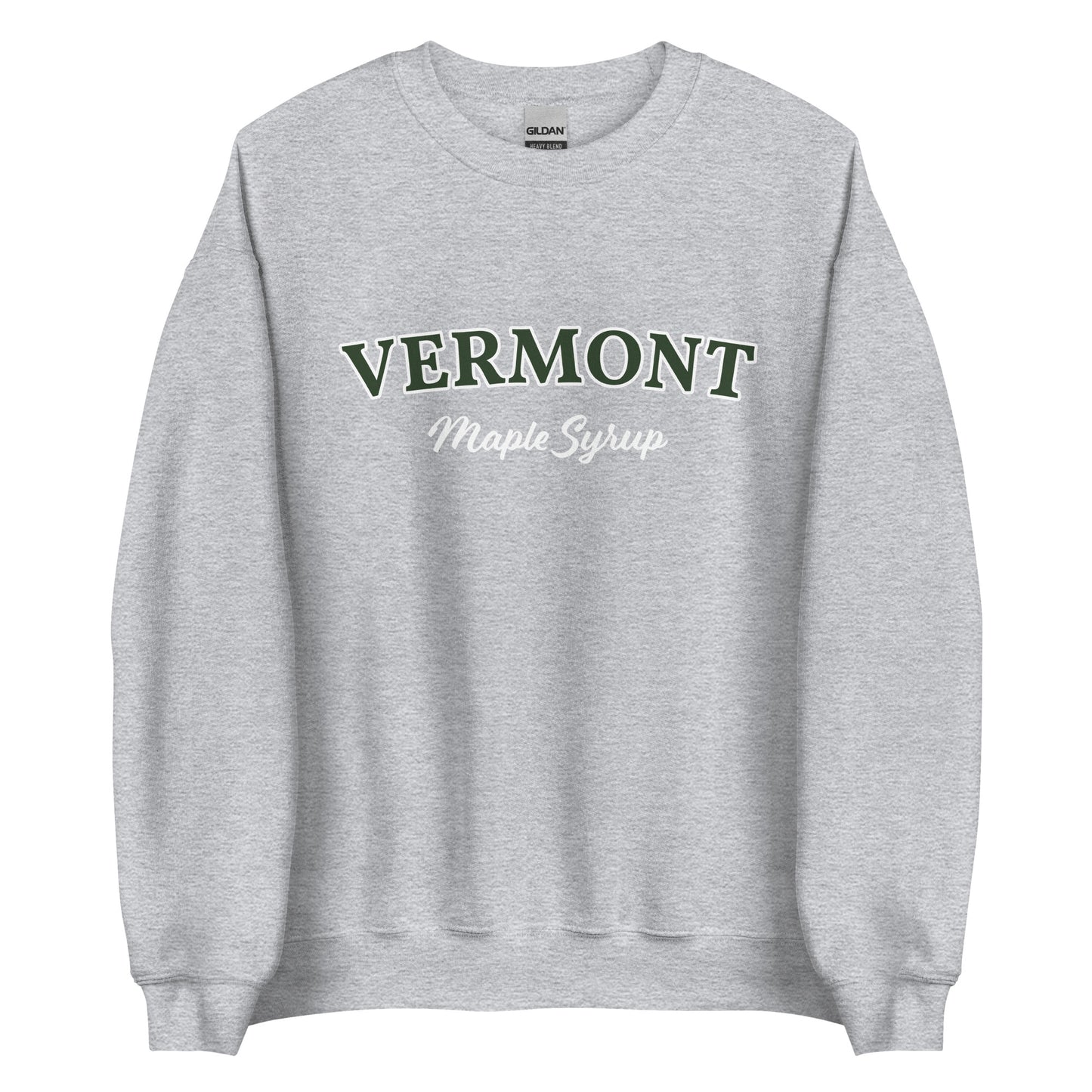 Gray Vermont Maple Syrup Sweatshirt from Nina's Funky Shop by ninanush - Love real maple syrup? Need a fun New England Gift? Our Vermont Maple Syrup Sweatshirt is just for you. It's a funny foodie sweatshirt for maple syrup lovers and foodies of all kinds. This unisex, crew neck sweatshirt has "Vermont Maple Syrup" on the front. The perfect Vermont Sweatshirt for maple syrup enthusiasts.