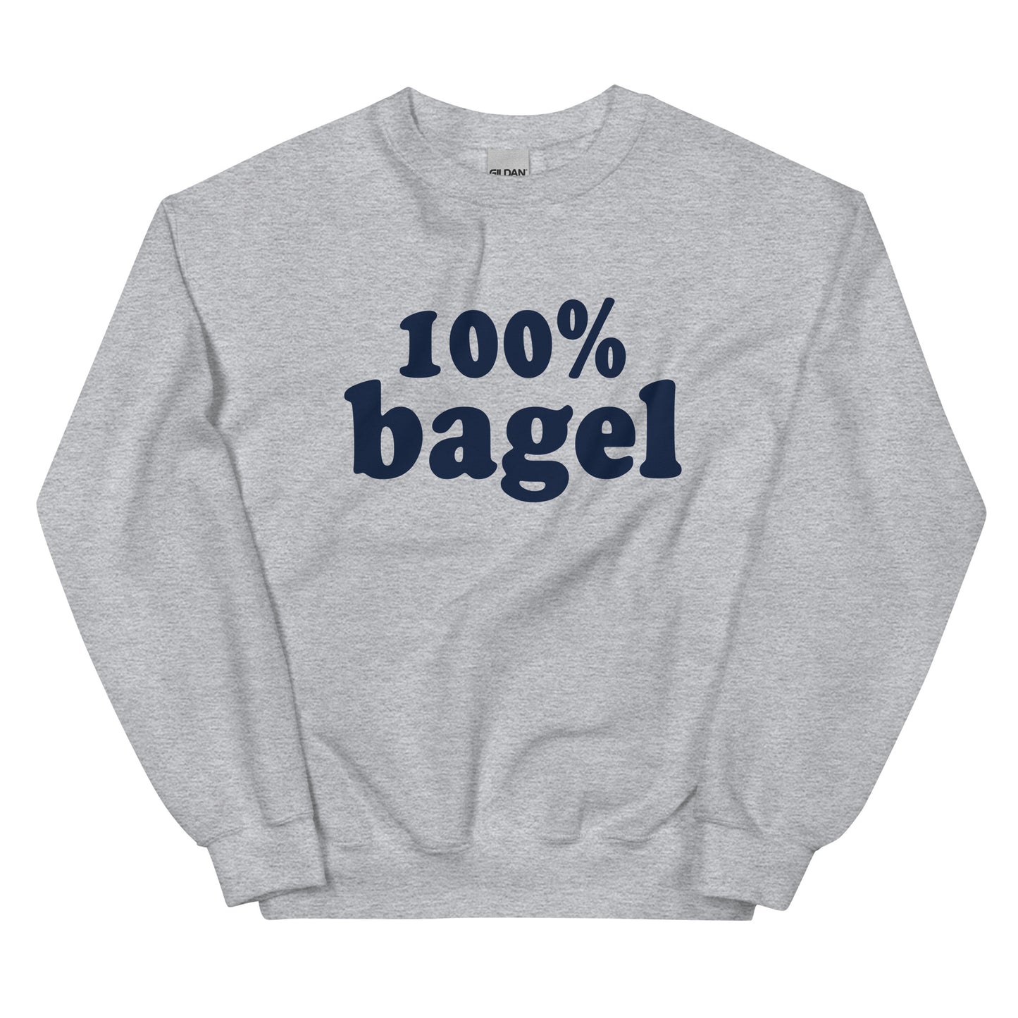 Gray Bagel Sweatshirt - Love bagels? Looking for a gift for a bagel enthusiast? Our 100% Bagel Sweatshirt is soft, cozy and made just for you! It's a funny sweatshirt for bagel lovers, expertly printed and perfect for everyday streetwear. Eat your favorite bagels in style in our bagel crewneck sweeatshirt. 
