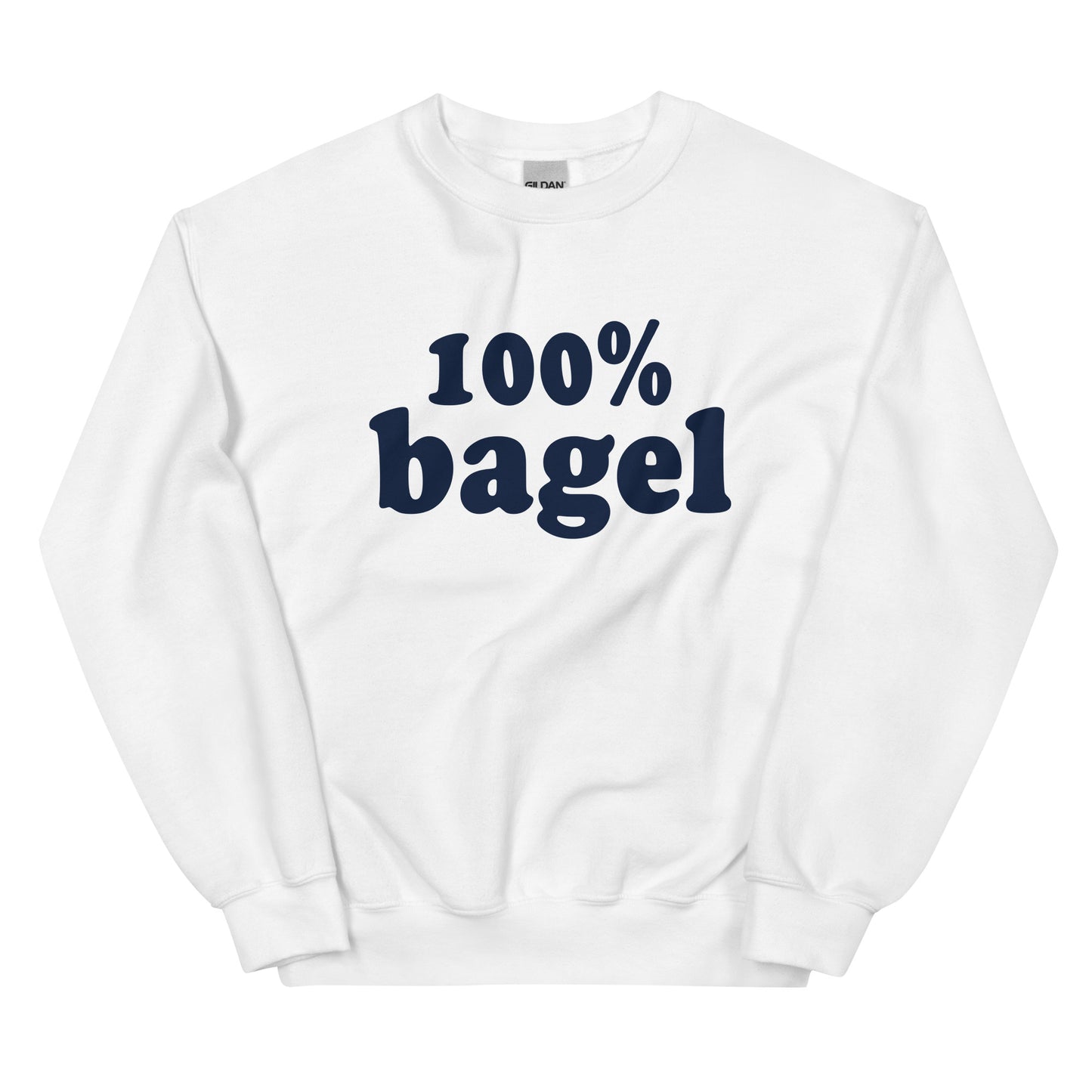 White Bagel Sweatshirt - Love bagels? Looking for a gift for a bagel enthusiast? Our 100% Bagel Sweatshirt is soft, cozy and made just for you! It's a funny sweatshirt for bagel lovers, expertly printed and perfect for everyday streetwear. Eat your favorite bagels in style in our bagel crewneck sweeatshirt. 
