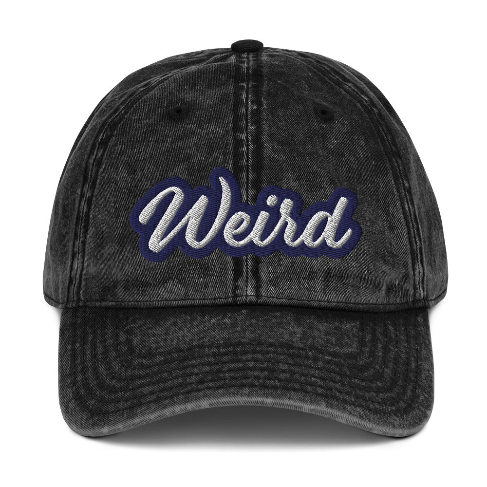 Faded black weird dad hat - This weird dad hat is comfortable, adjustable and is made just for you. It's a classic unstructured hat with the word "weird" embroidered on the front. This vintage-style dad hat is adjustable and comes in a variety of stylish faded colors. Wear this weird hat as everyday wear or give it as a gift for a weird friend.