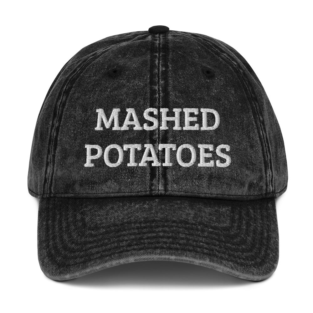 Black Mashed Potatoes hat from Nina's Funky Shop by ninanush - Love mashed potatoes? Looking funny foodie gift? Our Mashed Potatoes Hat is just what you need. It's made of comfortable cotton, comes in a variety of colors and has an adjustable closure. Eat mashed potatoes and add a little personality to your style. This embroidered mashed potato dad hat was made just for you. 