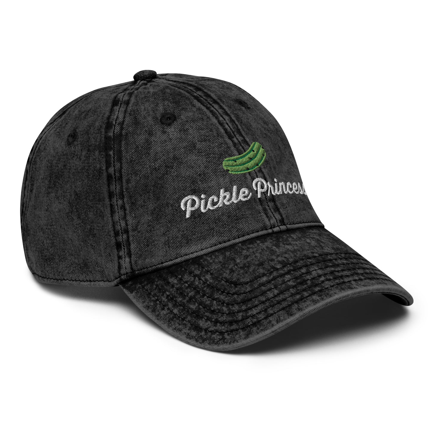 Black Pickle Princess Hat - Love pickles? Looking for a gift for a pickle enthusiast? Our Pickle Princess Hat is expertly embroidered and made just for you. It's a funny dad hat with a pickle design. Perfect for everyday streetwear for foodies and beyond. Make a statement and eat your favorite pickles in our pickle dad hat.