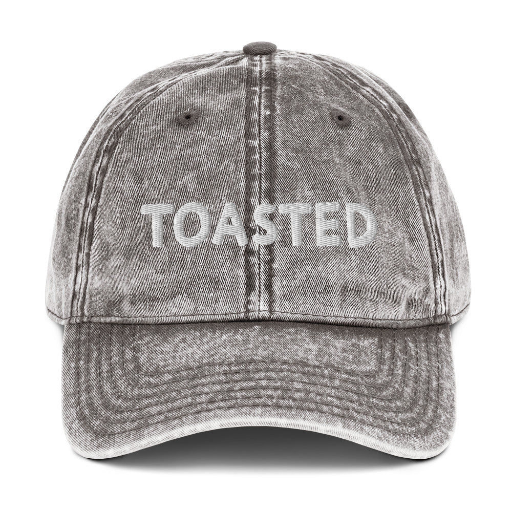 Gray toasted hat - This toasted dad hat stands out in a variety of colors with a faded vintage style look and white embroidery. It's comfortable, unique and made just for you. Wear this funny dad hat as everyday streetwear. Eat your favorite foods in our funny food clothing and accessories and find the perfect funny gift for foodies.