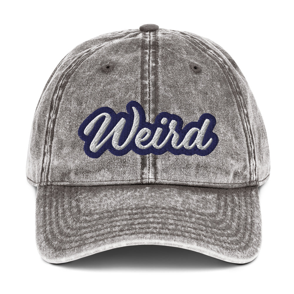 Faded gray weird dad hat - This weird dad hat is comfortable, adjustable and is made just for you. It's a classic unstructured hat with the word "weird" embroidered on the front. This vintage-style dad hat is adjustable and comes in a variety of stylish faded colors. Wear this weird hat as everyday wear or give it as a gift for a weird friend.