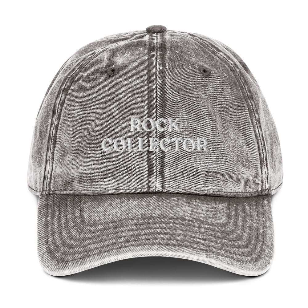 Gray Rock Collector Dad Hat from Nina's Funky Shop by ninanush - Do you collect rocks? Looking for a unique gift for a rock lover? Look no further! This Rock Collector Hat is just what you need. It's a comfortable embroidered dad hat with a stylish washed out cotton material. The perfect hat for rock enthusiasts, geologists and treasure hunters of all kinds.