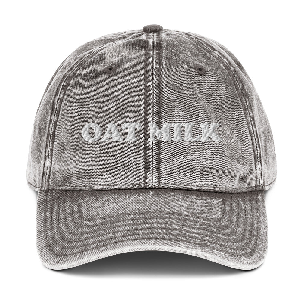 Gray Oat Milk Hat - Love oat milk? Looking for a funny gift? This Oat Milk Hat is comfortable, has an adjustable closure, and comes in a variety of colors with a funny food design, expertly embroidered on the front. The perfect hat for oat milk enthusiasts and foodies of all kinds.