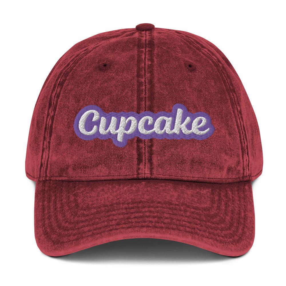 Maroon cupcake dad hat from Nina's Funky Shop by ninanush - This cupcake dad hat is the perfect hat for foodies and cupcake enthusiasts. Stand out, eat your favorite foods and add a bit personality to your everyday style in this funny dad hat for cupcake lovers with "cupcake" embroidered on the front. Celebrate your favorite food and drinks in our funky foodie apparel designed by Nina.