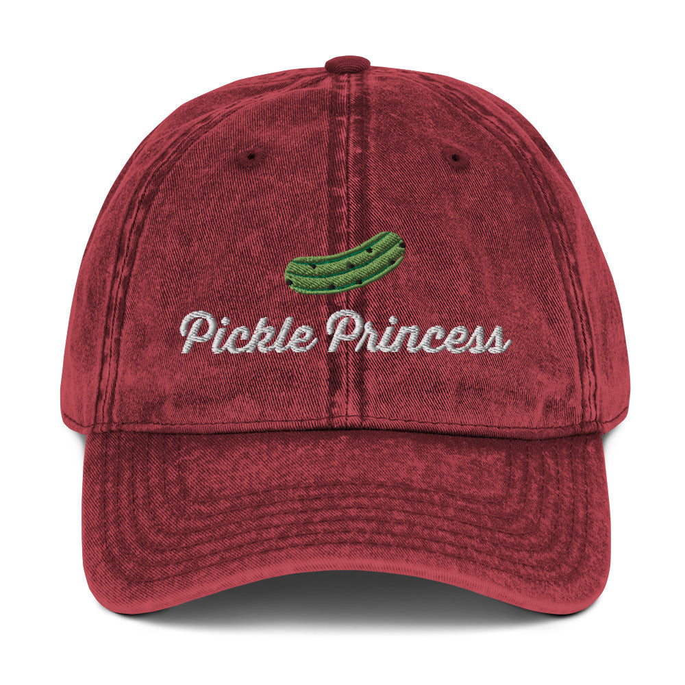 Maroon Pickle Princess Hat - Love pickles? Looking for a gift for a pickle enthusiast? Our Pickle Princess Hat is expertly embroidered and made just for you. It's a funny dad hat with a pickle design. Perfect for everyday streetwear for foodies and beyond. Make a statement and eat your favorite pickles in our pickle dad hat.