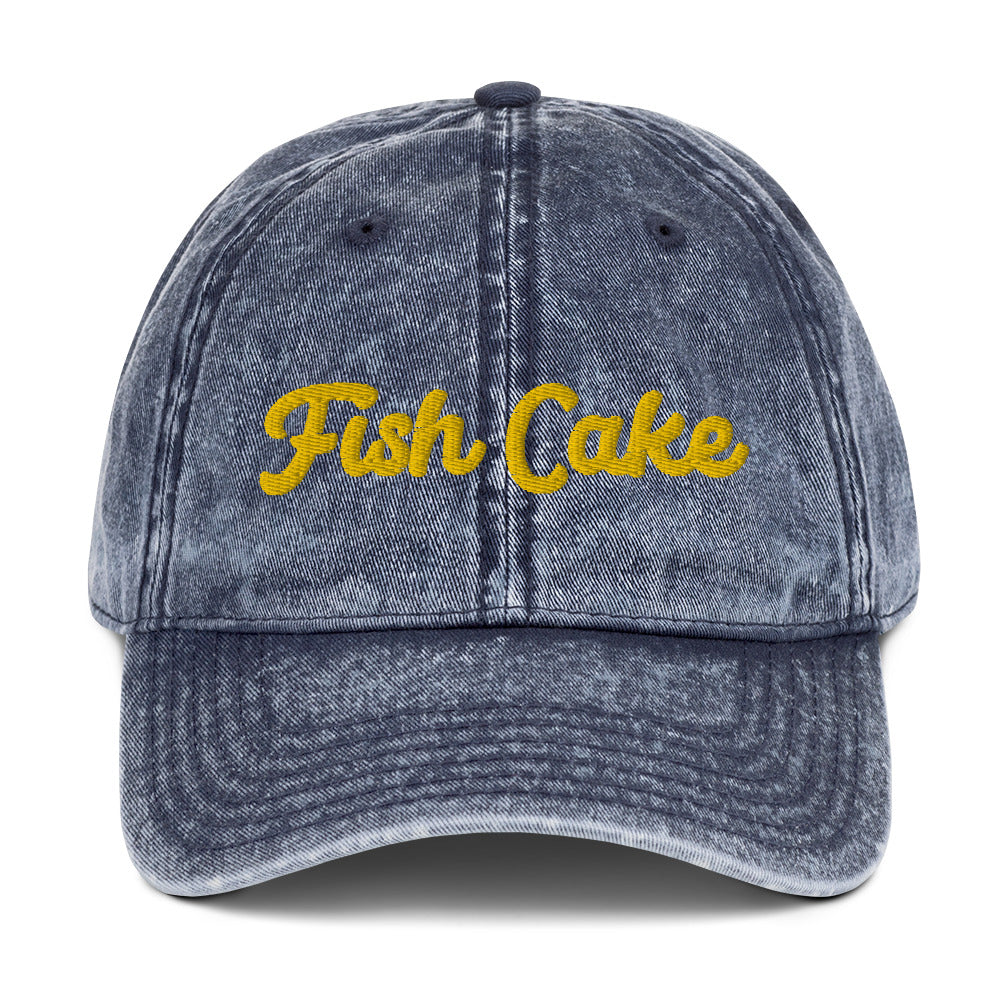 Navy blue fish cake dad hat from Nina's Funky Shop by ninanush - Do you love Fish Cakes? This fish cake dad hat is just what you need. It's a weird hat that's comfortable, with a stylish distressed fabric. Stand out and add a little personality to your everyday unique outfits in this funny food hat. The perfect hat for foodies and fish cake enthusiasts. Eat fish cakes in style.