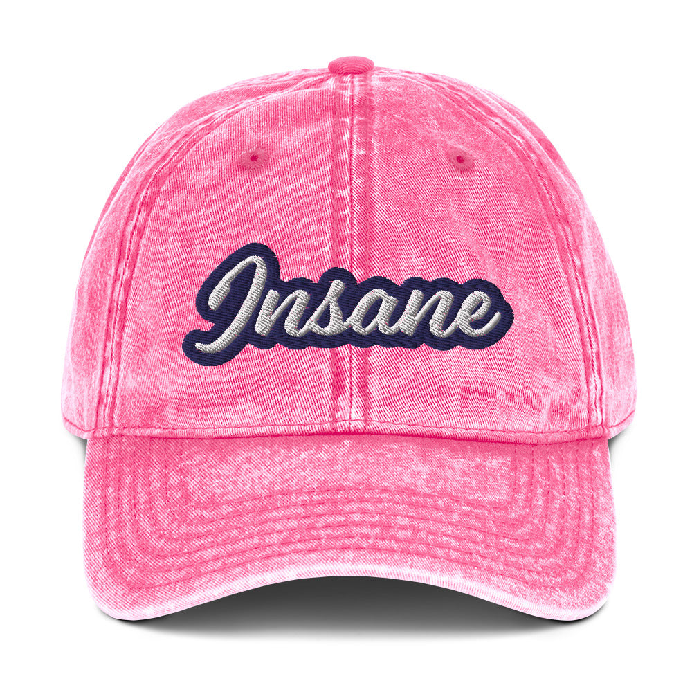 Faded pink insane dad hat - This insane dad hat is comfortable, adjustable and is a funny unisex embroidered hat made just for you. It's a unique vintage-style dad hat with a funny embroidery that stands out and comes in a variety of faded trendy colors. Wear this insane hat as everyday wear or give it as a funny gift for a wild friend.