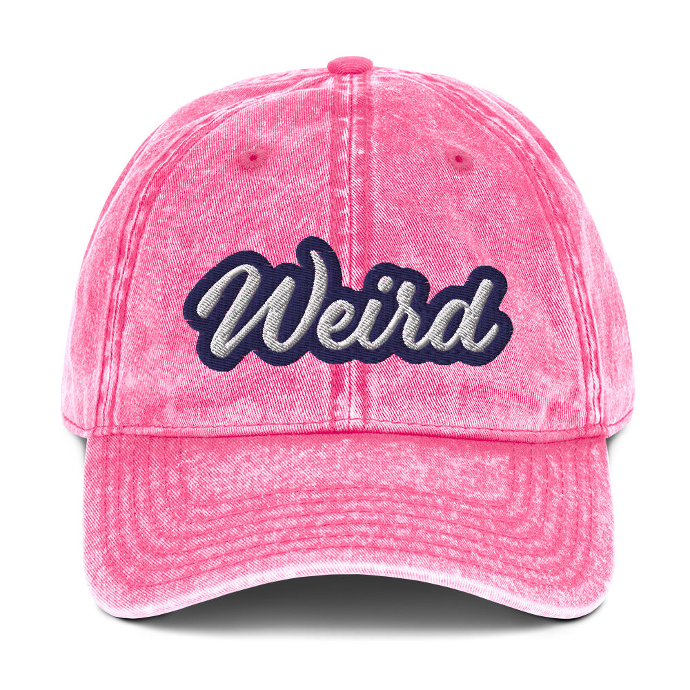 Faded pink weird dad hat - This weird dad hat is comfortable, adjustable and is made just for you. It's a classic unstructured hat with the word "weird" embroidered on the front. This vintage-style dad hat is adjustable and comes in a variety of stylish faded colors. Wear this weird hat as everyday wear or give it as a gift for a weird friend. 