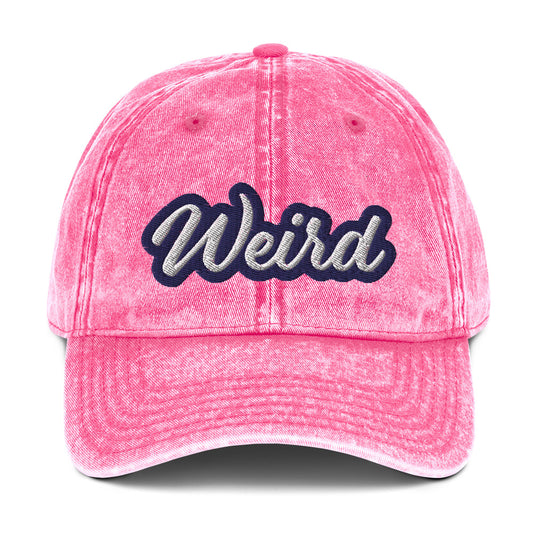 Faded pink weird dad hat - This weird dad hat is comfortable, adjustable and is made just for you. It's a classic unstructured hat with the word "weird" embroidered on the front. This vintage-style dad hat is adjustable and comes in a variety of stylish faded colors. Wear this weird hat as everyday wear or give it as a gift for a weird friend. 