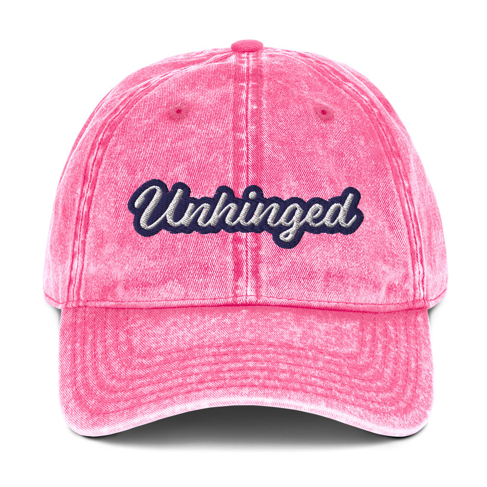 Pink unhinged dad hat from Nina's Funky Shop by ninanush - UNHINGED⚡ Stand out in this vintage style dad for absolutely unhinged individuals. It has an adjustable closure and comes in a variety of colors with a the word "Unhinged" expertly embroidered on the front. Stay weird, stay wild and live your best life in this funny dad hat. It's designed by Nina, and made just for you.