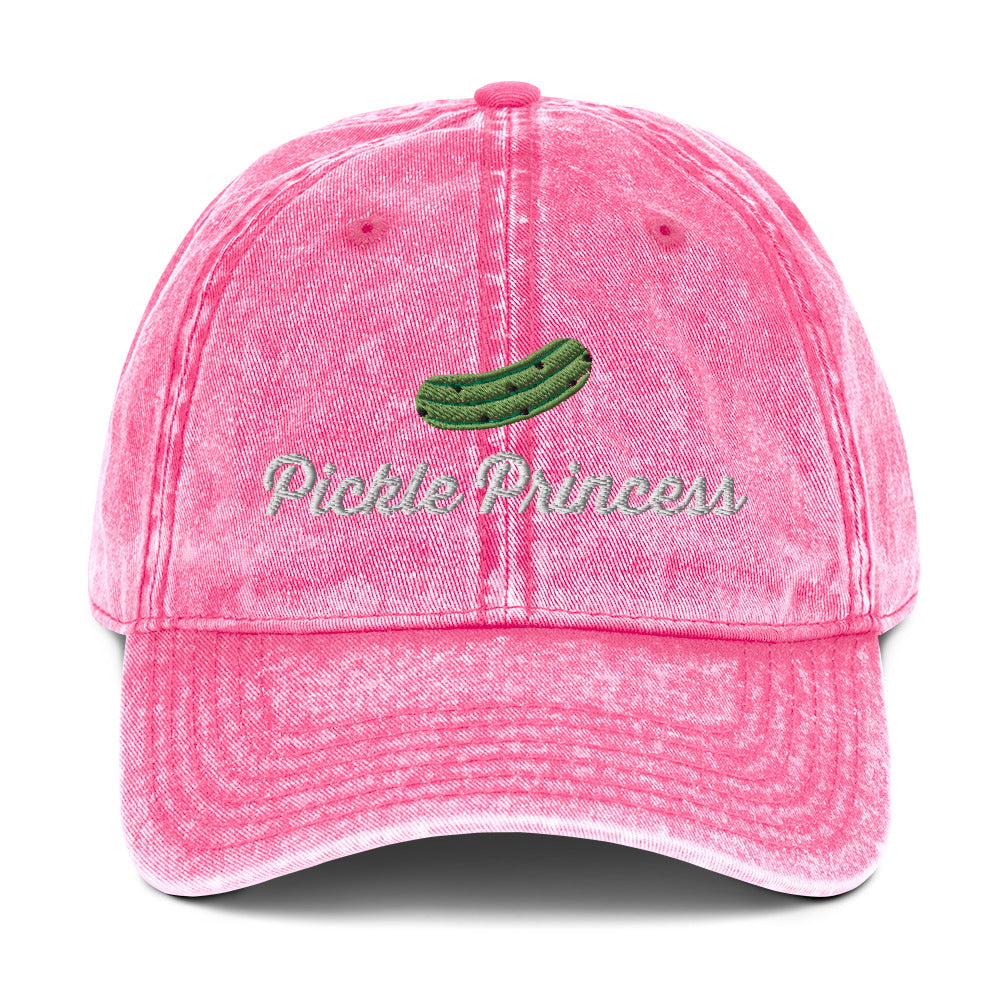 Pink Pickle Princess Hat - Love pickles? Looking for a gift for a pickle enthusiast? Our Pickle Princess Hat is expertly embroidered and made just for you. It's a funny dad hat with a pickle design. Perfect for everyday streetwear for foodies and beyond. Make a statement and eat your favorite pickles in our pickle dad hat.