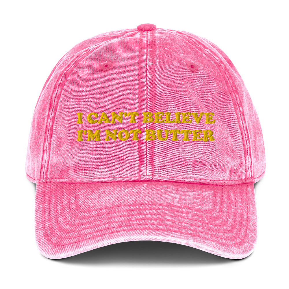 Pink Hat with funny saying - Make a statement in this cotton dad hat with "I can't believe I'm not butter", expertly embroidered on the front. It's a funny hat that is sure to have people asking, "Where'd you get that hat?" Looking for something personalized? Shoot us an email!