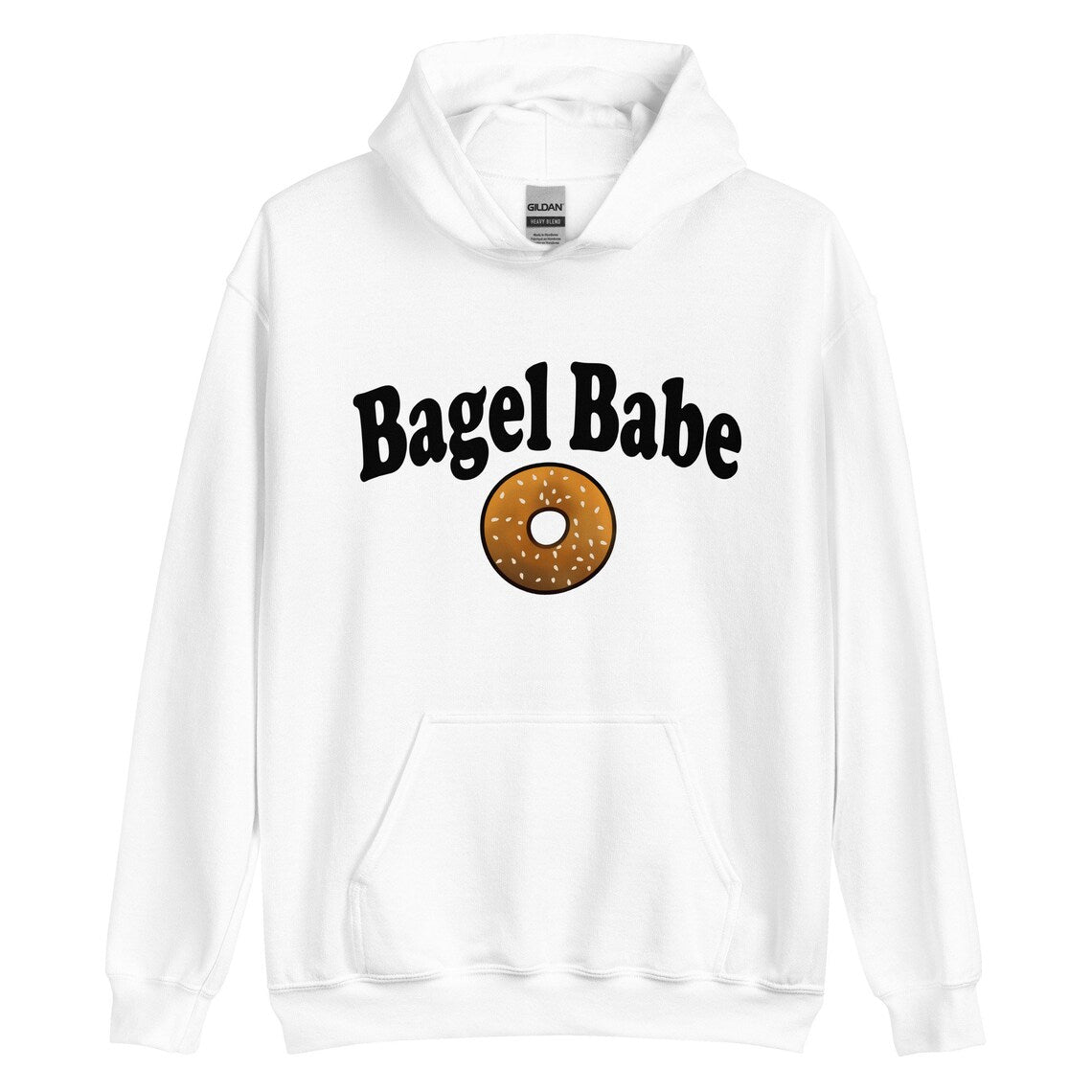 White bagel babe hoodie for bagel lovers - A cute sweatshirt for foodies. The Bagel Babe Hoodie is perfect for foodies and bagel enthusiasts, with its unique design and soft and cozy material. Its funny foodie design is the ideal gift for bagel lovers.  The original design is unique, comes in different colors and made just for you. Eat your bagels in style in a unique bagel hooded sweatshirt. 