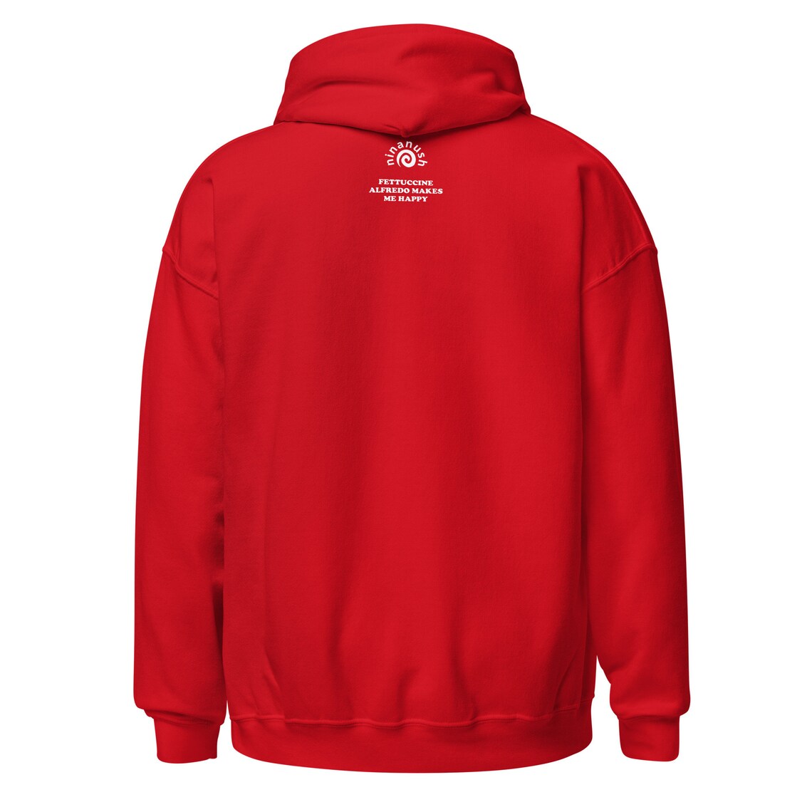 Red hoodie for American foodies - Eat fettuccine Alfredo and make a statement in a funny fettuccine Alfredo sweatshirt. It's a unique foodie hoodie with a funny food saying. This weird sweatshirt for foodies is the best gift for fettuccine Alfredo lovers. Eat fettuccine Alfredo, be kind to all kinds and do what makes you smile in a funny foodie hoodie.