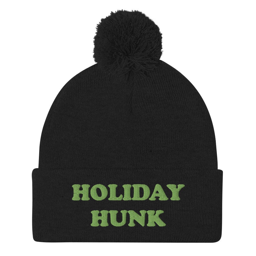 Ready for the holidays? This funny beanie is a unique and quirky winter hat for hotties, hunks and holidays. It's a funny holiday beanie with a unique green embroidery. The funny beanie is a perfect weird gift for him and any hunk this holiday season! Shop funny foodie beanies, weird hats, funky animal t-shirts and more.