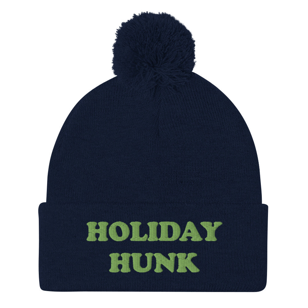 Ready for the holidays? This funny beanie is a unique and quirky winter hat for hotties, hunks and holidays. It's a funny holiday beanie with a unique green embroidery. The funny beanie is a perfect weird gift for him and any hunk this holiday season! Shop funny foodie beanies, weird hats, funky animal t-shirts and more.