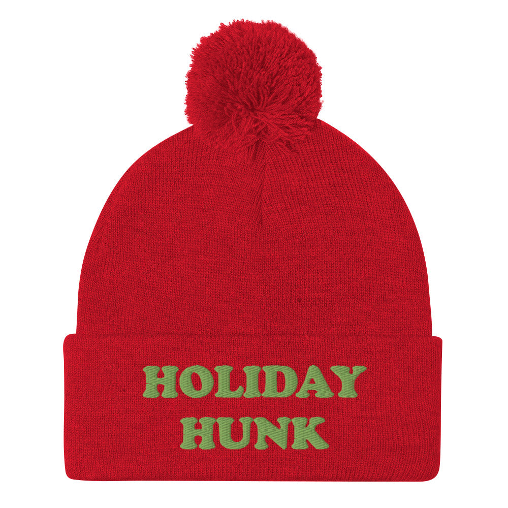 Ready for the holidays? This funny beanie is a unique and quirky winter hat for hotties, hunks and holidays. It's a funny holiday beanie with a unique green embroidery. The funny beanie is a perfect weird gift for him and any hunk this holiday season! Shop funny foodie beanies, weird hats, funky animal t-shirts and more.