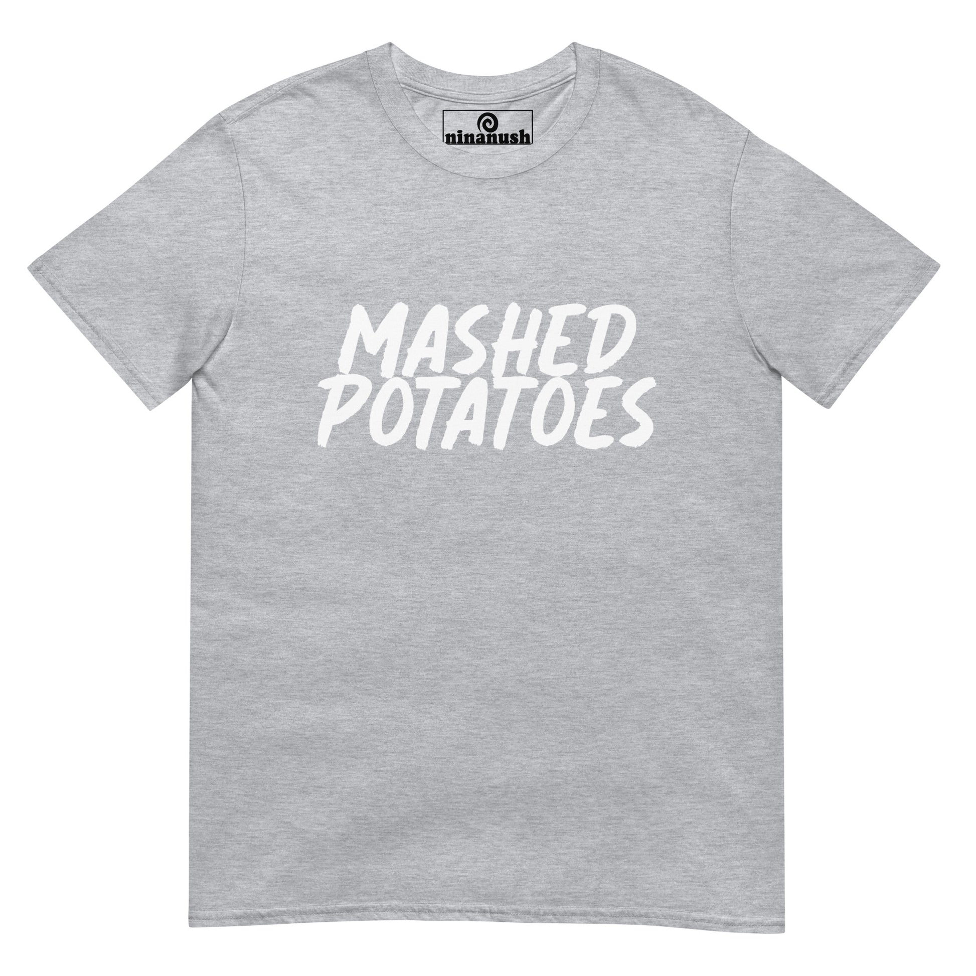 Light gray mashed potato lover t-shirt - Eat your favorite mashed potatoes in style with this this weird foodie t-shirt. This funky mashed potato lover tshirt is a unique, weird t-shirt that's a perfect gift for foodies. Everyone needs a funny t-shirt for foodies and mashed potato enthusiasts. Celebrate your favorite foods in our funky foodie hats & clothing. 