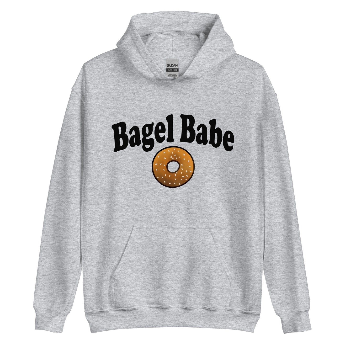 Gray bagel babe hoodie sweatshirt for bagel lovers - The Bagel Babe Hoodie is perfect for foodies and bagel enthusiasts, with its unique design and soft and cozy material. Its funny foodie design is the ideal gift for bagel lovers.  The original design is unique, comes in different colors and made just for you. Eat your bagels in style in a unique bagel hooded sweatshirt. 